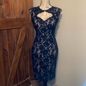 Xscape Lace Keyhole Neckline Cocktail Dress